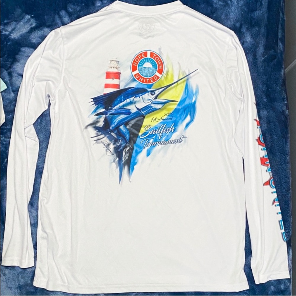 Men's Vapor Long Sleeve Shirt UPF 50+ White with Sailfish performance